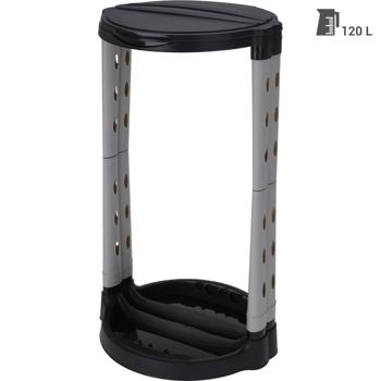 Preview: Support Sac Poubelle 120L avec Couvercle - Robuste, Stable, Hygiénique - Plastique Recyclé Noir/Gris - Montage Sans Outils
