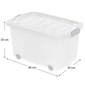 Preview: Contenitore con coperchio a scatto e rotelle, trasparente, 45 l