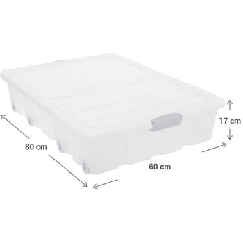 Preview: Contenitore trasparente con coperchio a scatto e rotelle, 80x60x17 cm - biancheria da letto, vestiti, scarpe e altro ancora, utilizzabile anche come cassettiera sotto il letto