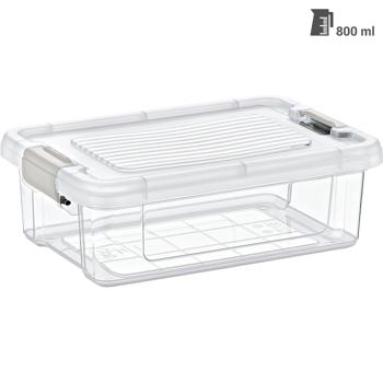 Preview: Lot de 3 Boîtes à Provisions - 0,8 L Transparentes Plastique Solide Couvercles Clip - Céréales Farine Sucre Riz - Anti-Mites Anti-Poussière Cuisine