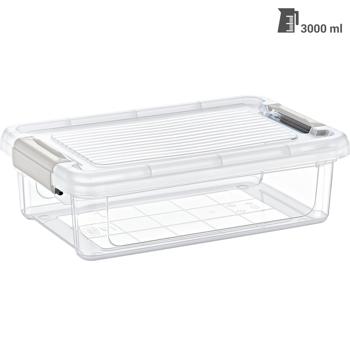 Preview: Boîte à provisions transparente 3L - Pour céréales, farine, sucre, riz - Couvercle à clipser - Protection anti-mites/poussière - 29x19x9.1cm