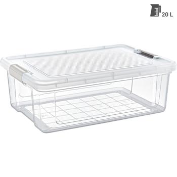 Preview: Praktische 20 Liter Aufbewahrungsbox mit Deckel, 49,1 x 34,8 x 17,2 cm, Premium Qualität, stabile Vorratsbox für Ordnung im Haus, klarer Blick