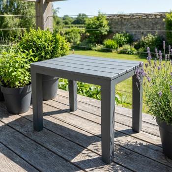 Table d‘appoint jardin & balcon - Plastique résistant intempéries - 60x45x39 cm - Montage rapide - Polypropylène gris
