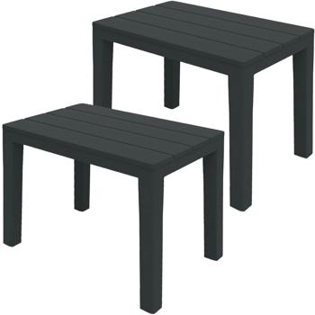 Preview: set of 2 garden and balcony side tables made of weather-resistant plastic, gray, 60 x 45 x 39 cm, weatherproof outdoor table