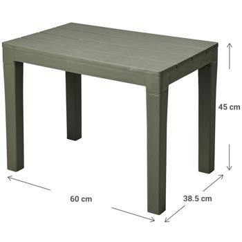 Preview: Tavolino da giardino e balcone in plastica resistente alle intemperie, verde, 60 x 45 x 39 cm, tavolo da esterno resistente alle intemperie