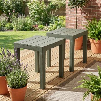 Lot de 2 tables d‘appoint jardin & balcon - Plastique résistant aux intempéries, montage rapide - Vert, 60x45x39 cm - Léger, robuste, polyvalent