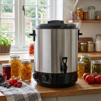 Sterilizzatore in acciaio inox 27 litri con rubinetto e timer – pentola per conserve 2100 W, bollitore per vin brulé, distributore di bevande calde, termostato 30–110 °C