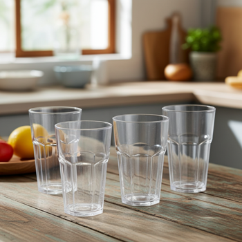 Preview: 4er-Set Bruchsichere Trinkläser aus Kunststoff, 370 ml, Ideal für Gartenpartys, Camping & mehr, Wiederverwendbar, leicht & spülmaschinenfest