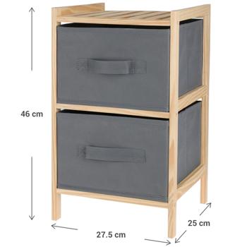 Preview: Standing shelf with 2 gray fabric drawers: Wood-look chest of drawers - Stylish storage shelf - Creates order and elegance in any room