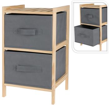Preview: Standing shelf with 2 gray fabric drawers: Wood-look chest of drawers - Stylish storage shelf - Creates order and elegance in any room