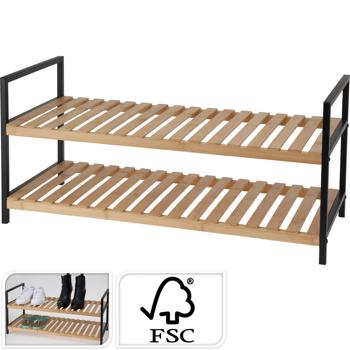 Preview: Étagère à chaussures robuste en métal & bambou : 2 étagères, 70x30x32cm -Construction stable, matériaux durables, montage facile, solution peu encombrante