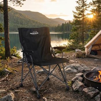 Camping chair, black, foldable, robust, lightweight & space-saving, ideal for camping, outdoor & festivals