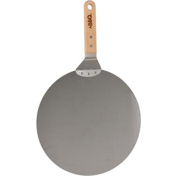 Preview: 2er-Set Pizzaschaufel Edelstahl - Ø 30,5 cm, 49 cm Länge - Pizzaschieber Holzgriff für Pizzaofen, Grill - robust, langlebig, rostfrei
