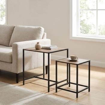 2er Set Beistelltische Quadratisch Holzoptik - schwarz, 49 x 49 x 49cm / 32,5 x 28 x 37,5 cm - moderner Tische, Seitentisch, Wohnzimmertisch - elegantes Design