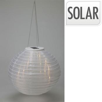 Preview: Solar LED Lampion mit Dämmerungssensor, weiss, Ø 28 cm: Automatische Gartenleuchte, dekorativ & einfach aufzuhängen