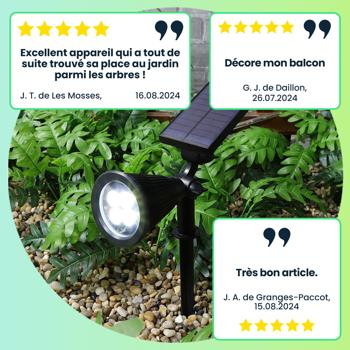 Preview: 2 spots LED extérieurs solaires avec piquet – éclairage de jardin résistant aux intempéries (IP44), 200 lumens – idéal pour éclairer plantes et allées
