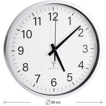 Preview: Horloge Murale Radio Analogique Moderne - Précision Signal Radio & Changement Heure Automatique - Ø 30 cm - Argent/Blanc - pour Cuisine Salon Bureau Preview: Horloge Murale Radio Analogique Moderne - Précision Signal Radio & Changement Heure Automatique - Ø 30 cm - Argent/Blanc - pour Cuisine Salon Bureau