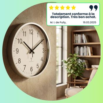 Preview: Horloge Murale Radio Analogique Moderne - Précision Signal Radio & Changement Heure Automatique - Ø 30 cm - Argent/Blanc - pour Cuisine Salon Bureau