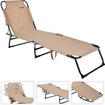Preview: Tripod sun lounger, foldable, beige, relaxing and sunbathing in the garden, by the pool or on the beach