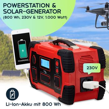 Preview: Professionelle tragbare Powerstation & Solar-Generator, 800 Wh, 1000 Watt im Set mit 1 mobilen 110-Watt-Solarpanel