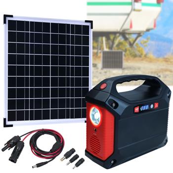 Tragbare Powerstation & Solar-Generator 155 Wh - Inkl. 20W Solarpanel - 7 Anschlüsse USB 12V 230V - Camping Notfall Laptops Smartphones