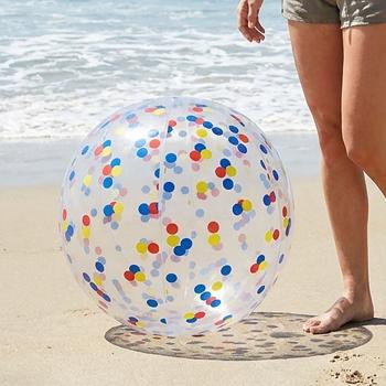 Preview: Aufblasbarer Strandball 50 cm Durchmesser - Halbdurchsichtig mit bunten Konfetti-Punkten - Aufblasbarer Wasserball für Pool, Strand und Urlaub