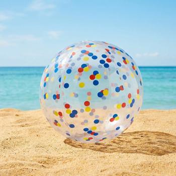 Preview: Aufblasbarer Strandball 50 cm Durchmesser - Halbdurchsichtig mit bunten Konfetti-Punkten - Aufblasbarer Wasserball für Pool, Strand und Urlaub