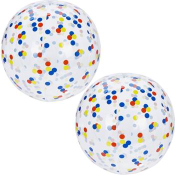 2er-Set Aufblasbarer Strandball 50 cm Durchmesser - Halbdurchsichtig mit bunten Konfetti-Punkten - Aufblasbarer Wasserball für Pool, Strand und Urlaub