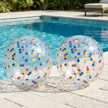 2er-Set Aufblasbarer Strandball 50 cm Durchmesser - Halbdurchsichtig mit bunten Konfetti-Punkten - Aufblasbarer Wasserball für Pool, Strand und Urlaub