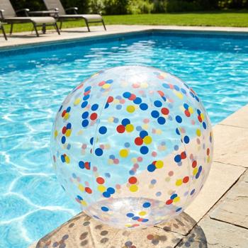 Preview: 2er-Set Aufblasbarer Strandball 50 cm Durchmesser - Halbdurchsichtig mit bunten Konfetti-Punkten - Aufblasbarer Wasserball für Pool, Strand und Urlaub