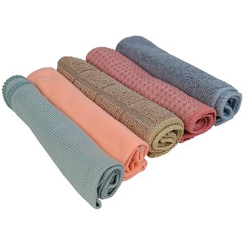 Preview: Mikrofaser-Reinigungstücher mit unterschiedlicher Struktur, 5-tlg. - fusselfrei, 30 x 30 cm, Multifunktional für Küche, Bad, Auto, Fenster