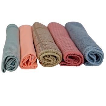 Preview: Mikrofaser-Reinigungstücher mit unterschiedlicher Struktur, 5-tlg. - fusselfrei, 30 x 30 cm, Multifunktional für Küche, Bad, Auto, Fenster