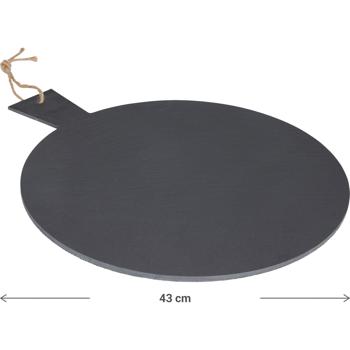 Preview: Plateau de Service Rond en Ardoise avec Poignée - Décoration de Table Élégante - Idéal Fêtes, Apéritifs, Buffets - Ø 35 cm