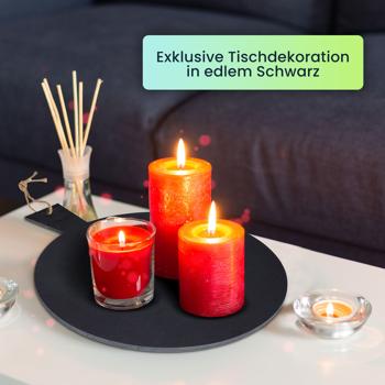 Preview: 4er-Set Schiefer Serviertablett mit Griff - Elegantes Servieren & Dekorieren für jeden Anlass - Ø 35 cm - Robust, hygienisch & unikate Optik