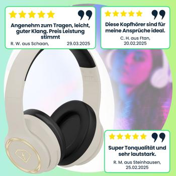 Preview: Stilvolle Over-Ear Kopfhörer mit ANC: Bluetooth 5.3, 10m Reichweite, Creme – Geniessen Sie kabellosen Spitzenklang in elegantem Design