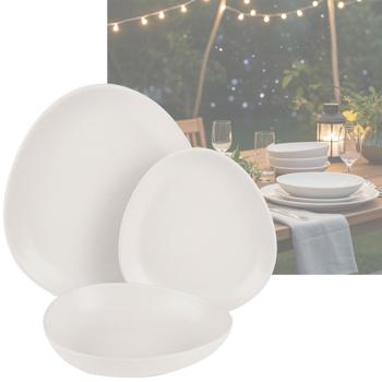 Steingut Geschirrset 18-tlg. , matt-creme, 6 Personen: Speise-, Dessertteller, Schalen, edles Design für stilvolle Mahlzeiten, modern und elegant