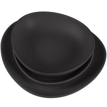 Preview: 18-piece stoneware dinnerware set, matt black, 6 persons: Dinner plates, dessert plates, bowls, elegant design for stylish meals, modern and elegant