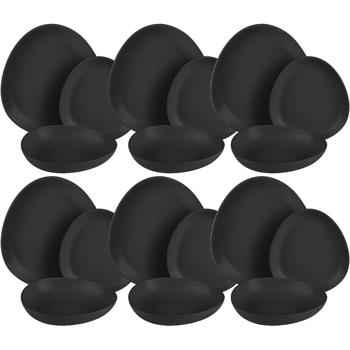 Preview: 18-piece stoneware dinnerware set, matt black, 6 persons: Dinner plates, dessert plates, bowls, elegant design for stylish meals, modern and elegant