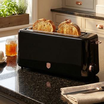 Stylish long slot toaster black-rose gold (980W) - 6 precise toasting settings plus reheat & defrost function for perfect toast enjoyment every day