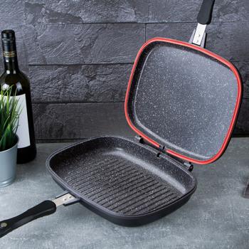 Preview: Doppel-Bratpfanne - Ø 32 cm Wendepfanne mit Gummidichtring & Magnetverschluss - Antihaft-Marmorbeschichtung - Induktionsgeeignet & PFOA-frei