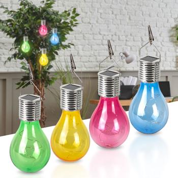 Preview: Lampada LED solare a forma di lampadina, set da 4, colorata, Ø 7,5 x H 15 cm, lampadina decorativa con catena luminosa a filo per eleganti effetti luminosi, luci per feste