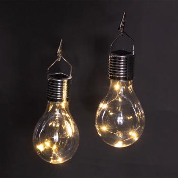 Preview: Lampada LED solare a forma di lampadina, set di 2, bianco caldo, Ø 7,5 x H 15 cm, lampadina decorativa con catena luminosa in filo metallico