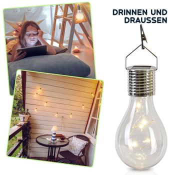 Preview: Solar-LED-Lampe in Glühbirnen-Form, 2er-Set, warmweiss, Ø 7,5 x H 15 cm, Deko-Glühbirne mit Drahtlichterkette