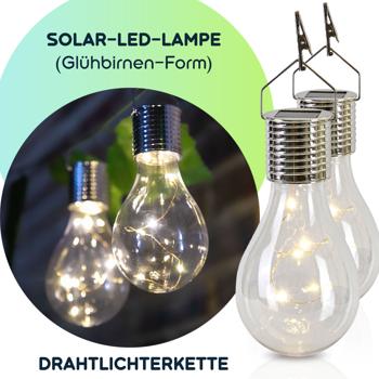 Preview: Solar-LED-Lampe in Glühbirnen-Form, 2er-Set, warmweiss, Ø 7,5 x H 15 cm, Deko-Glühbirne mit Drahtlichterkette