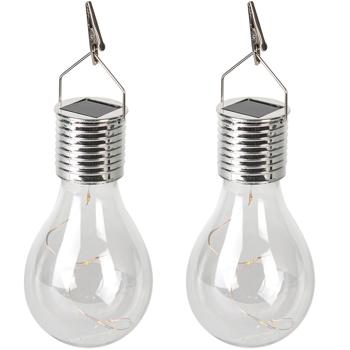 Preview: Lampada LED solare a forma di lampadina, set di 2, bianco caldo, Ø 7,5 x H 15 cm, lampadina decorativa con catena luminosa in filo metallico