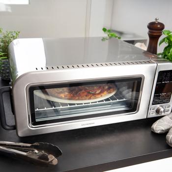 Preview: Professional pizza oven, 400°C, electric, with pizza stone and air-fryer function, grill plate, 2000 W, capacity of 18 l, stainless steel heating element