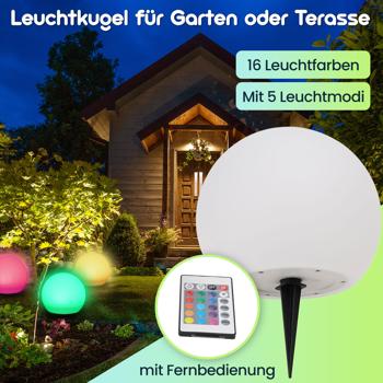 Preview: Solar-LED-Leuchtkugel, Ø 30cm, RGBW mit Fernbedienung, 60 Lu, IP67. Farbwechsel-Lichtkugel für Garten & Terrasse, wetterfest & kabellos Preview: Solar-LED-Leuchtkugel, Ø 30cm, RGBW mit Fernbedienung, 60 Lu, IP67. Farbwechsel-Lichtkugel für Garten & Terrasse, wetterfest & kabellos