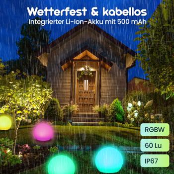 Preview: Solar-LED-Leuchtkugel, Ø 30cm, RGBW mit Fernbedienung, 60 Lu, IP67. Farbwechsel-Lichtkugel für Garten & Terrasse, wetterfest & kabellos Preview: Solar-LED-Leuchtkugel, Ø 30cm, RGBW mit Fernbedienung, 60 Lu, IP67. Farbwechsel-Lichtkugel für Garten & Terrasse, wetterfest & kabellos
