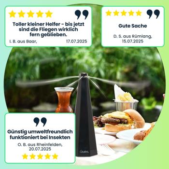 Preview: Mobiler 2-Flügel Insektenvertreiber Batterie & USB: Sanfte, effektive Fliegenabwehr für Tisch & unterwegs, flexibel beim Essen & Outdoor