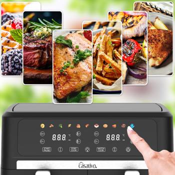 Preview: Friggitrice ad aria premium a doppio cestello, Dual Zone, 2x 4,5 l – Air Fryer in acciaio inox / ABS, 11 programmi di cottura, display touch LED, rivestimento antiaderente, potente 2400 W